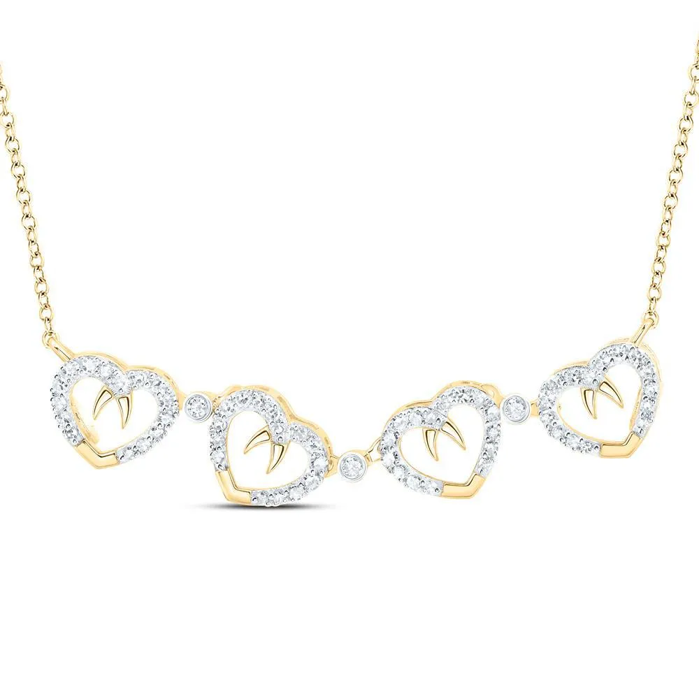 10k Yellow Gold Womens Round Diamond Convertible Heart Necklace 3/8Cttw