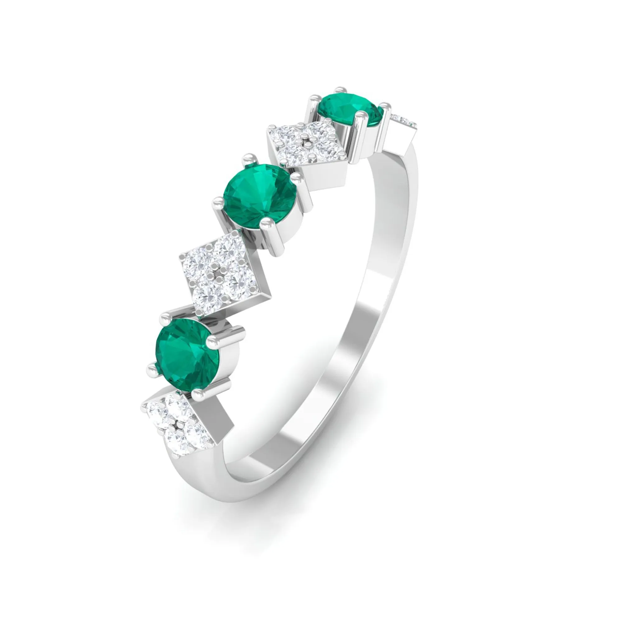 1/2 CT Real Emerald and Diamond Half Eternity Band Ring