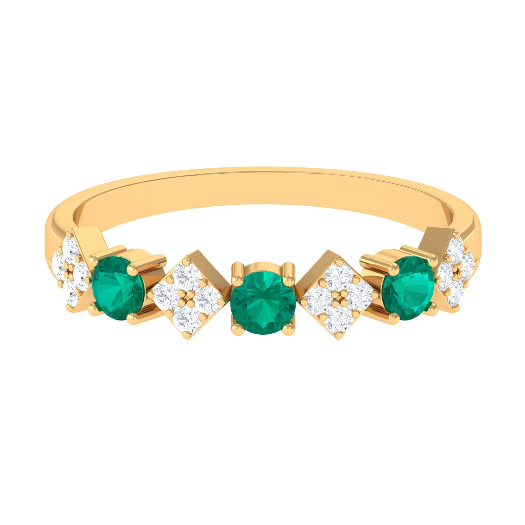 1/2 CT Real Emerald and Diamond Half Eternity Band Ring