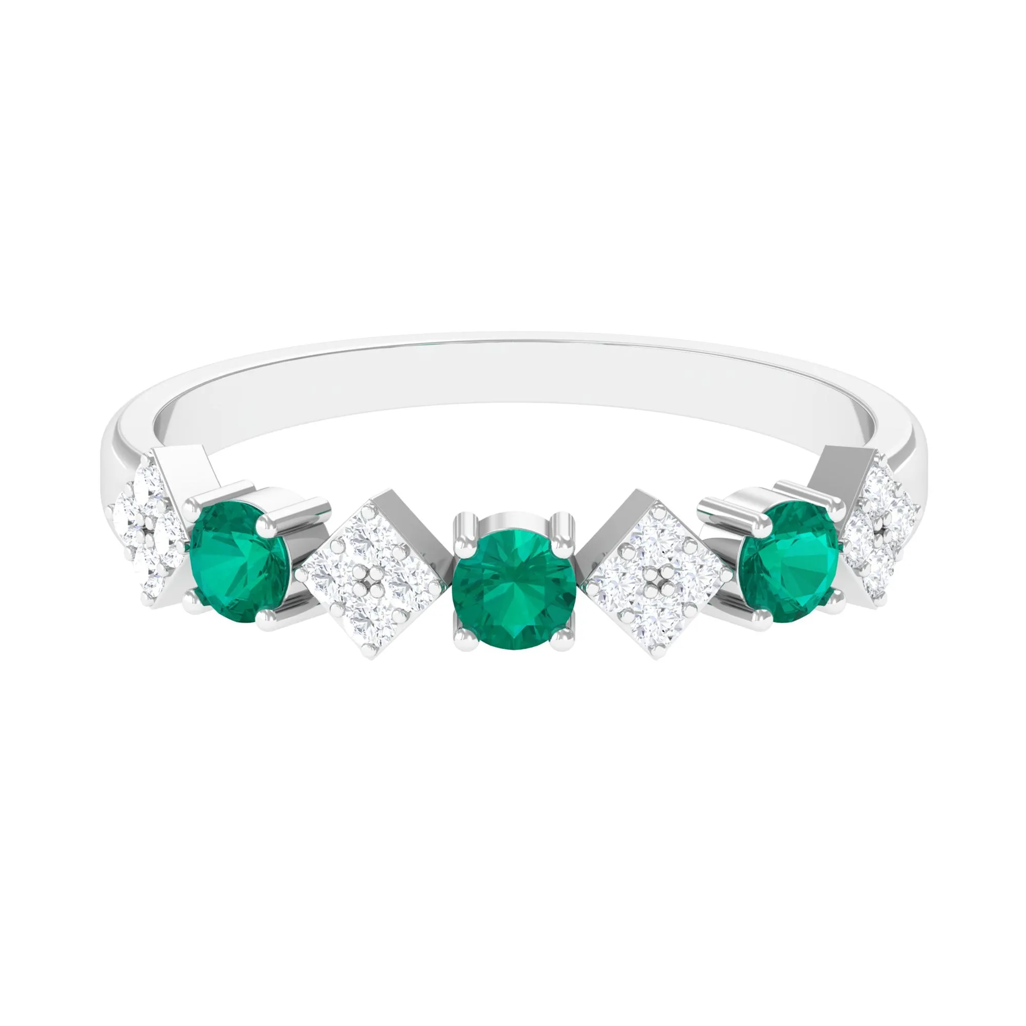 1/2 CT Real Emerald and Diamond Half Eternity Band Ring