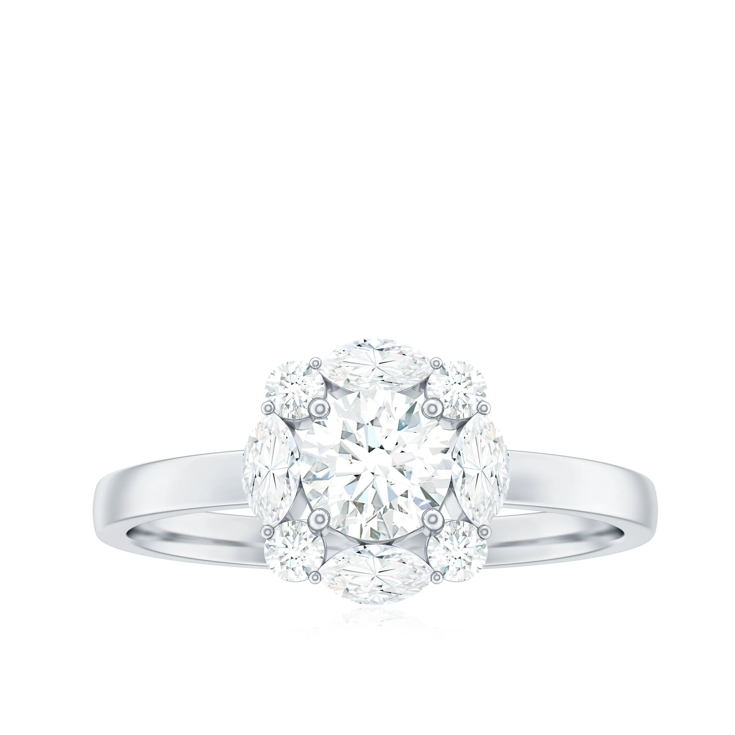 1.25 CT Round and Marquise Zircon Minimal Engagement Ring in Prong Setting