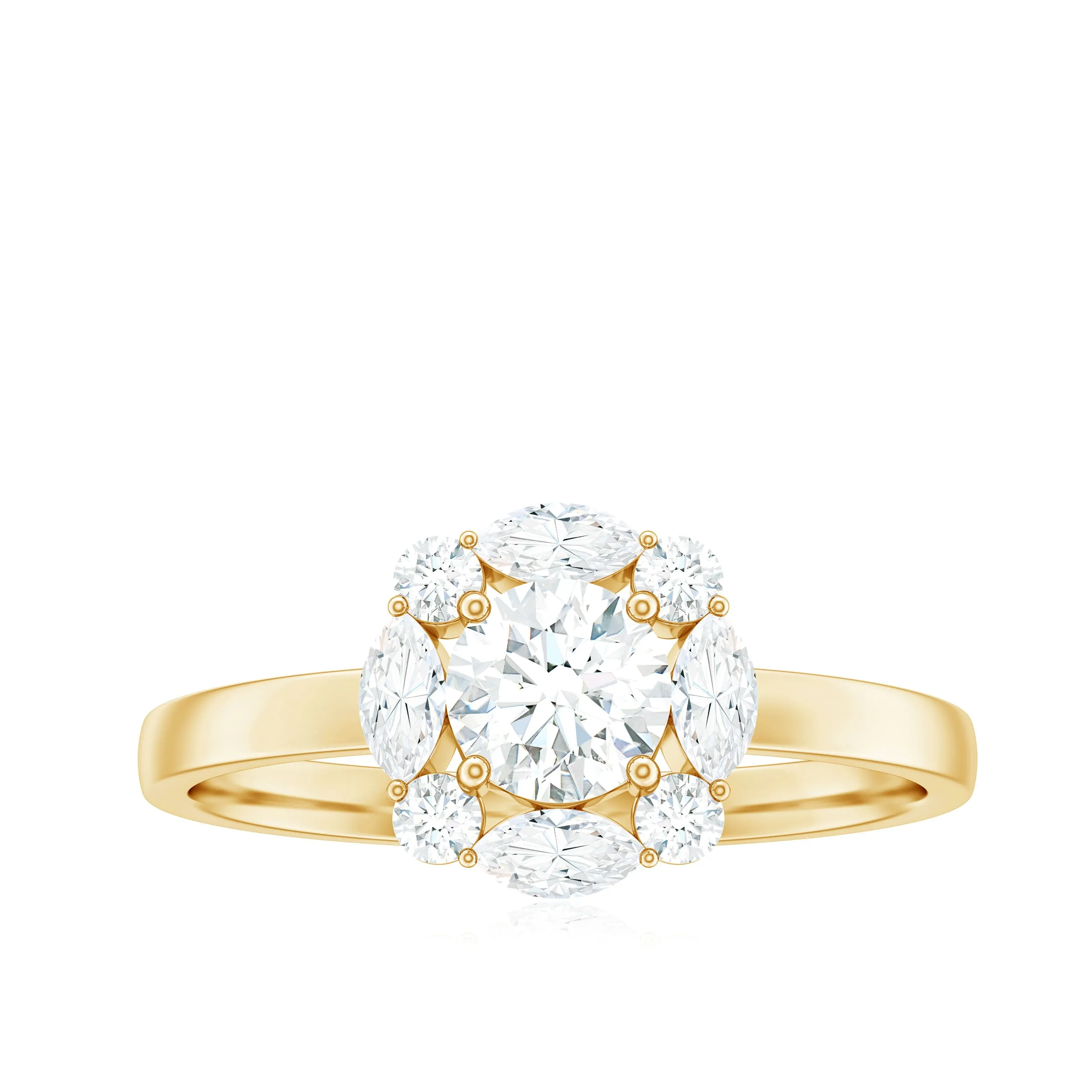 1.25 CT Round and Marquise Zircon Minimal Engagement Ring in Prong Setting