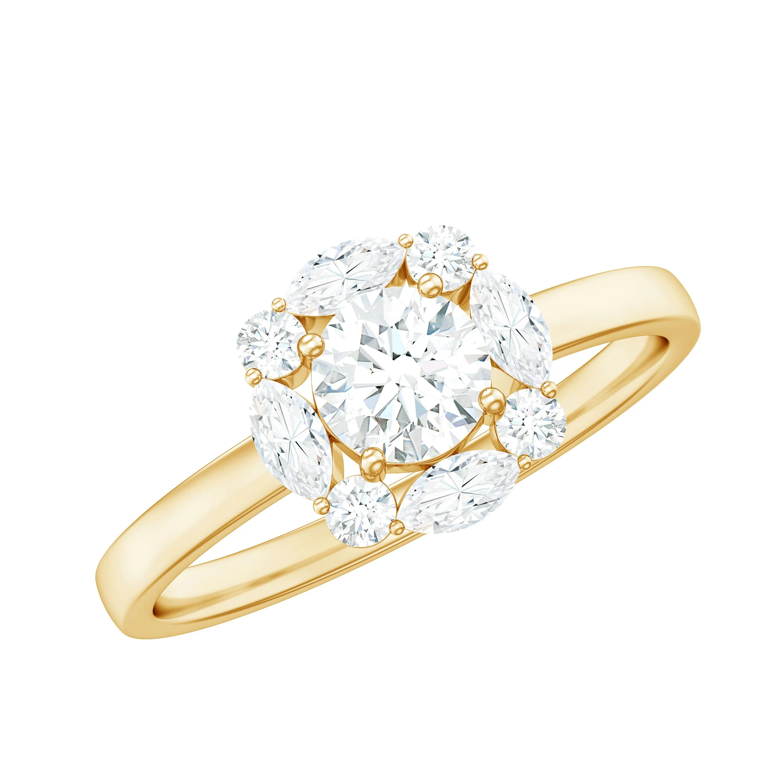 1.25 CT Round and Marquise Zircon Minimal Engagement Ring in Prong Setting