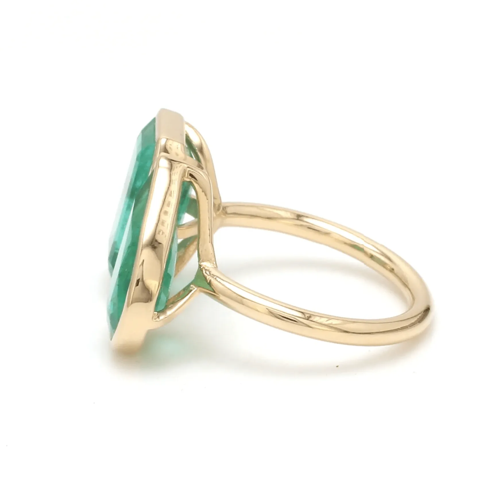 14K & 18K Gold Emerald Double Stone Bezel Ring, Emerald & Pear cuts