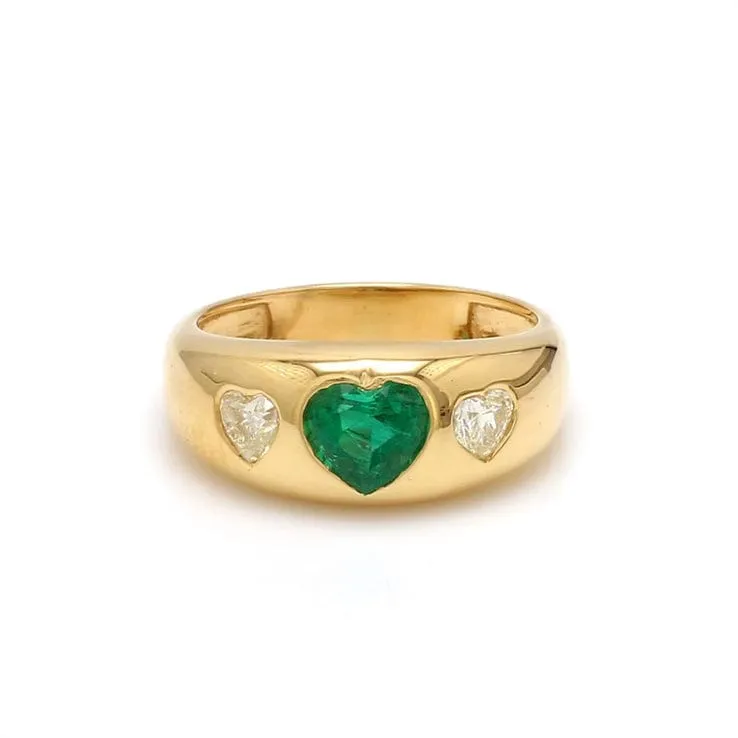 14K & 18K Gold Heart Emerald & Diamond Dome Ring