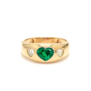 14K & 18K Gold Heart Emerald & Diamond Dome Ring