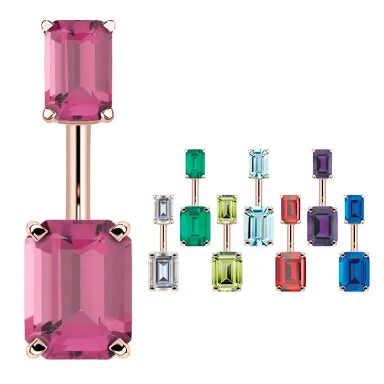 14K Rose Gold Emerald Cut Belly Rings