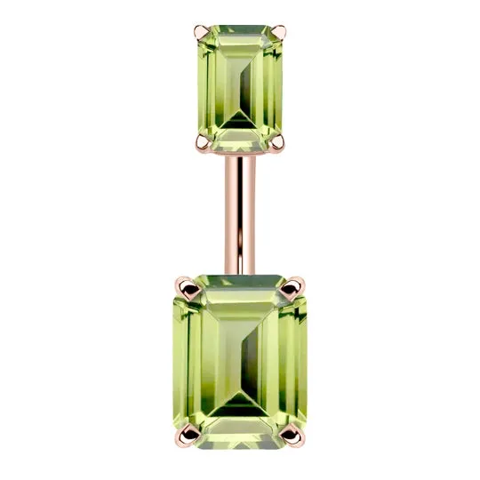 14K Rose Gold Emerald Cut Belly Rings