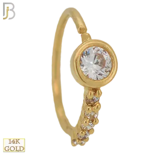 14K Solid Gold Bezel Round Design with a Line of Multi Zircon Nose Hoops