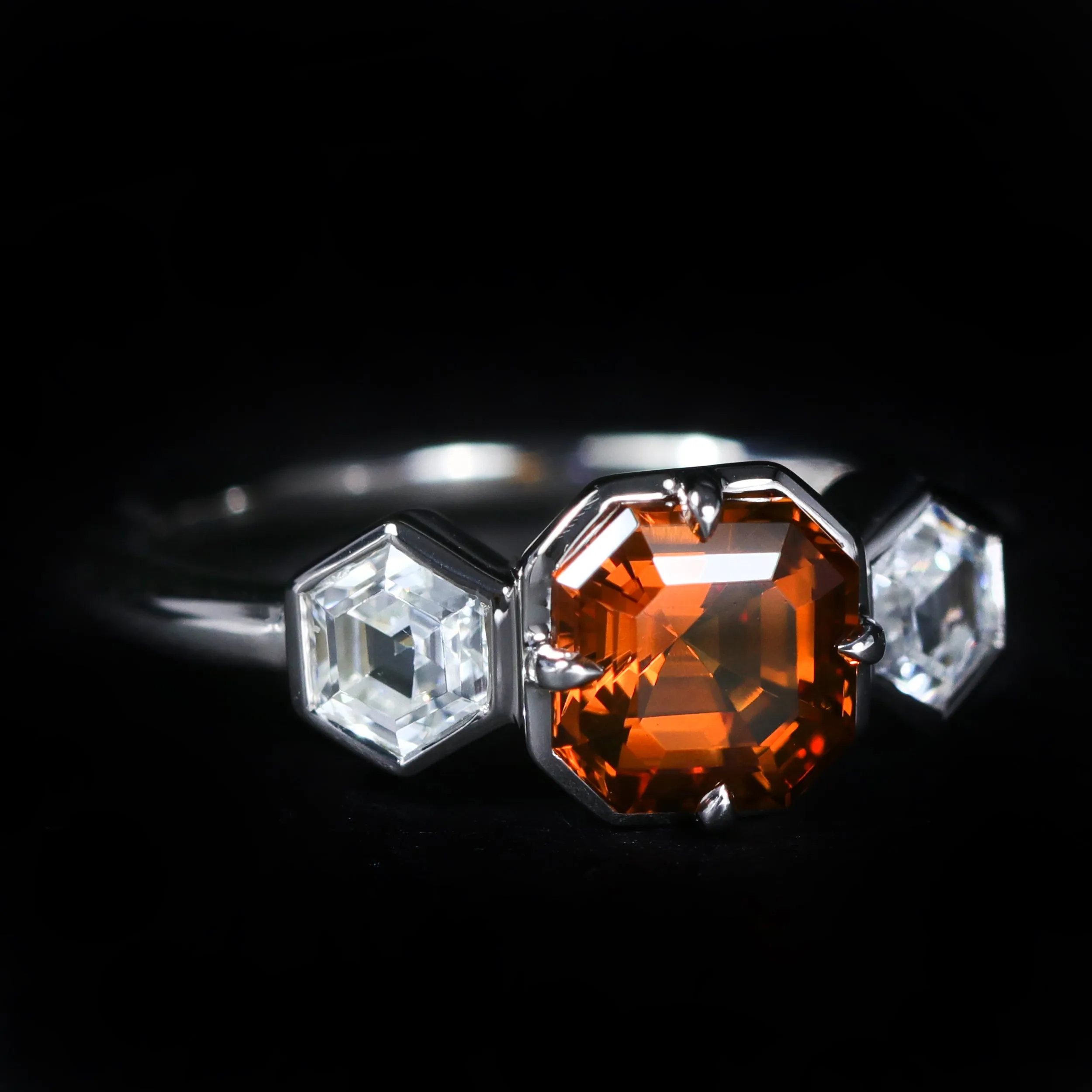 14K White Gold 1.13 Carat Citrine and Zircon Ring