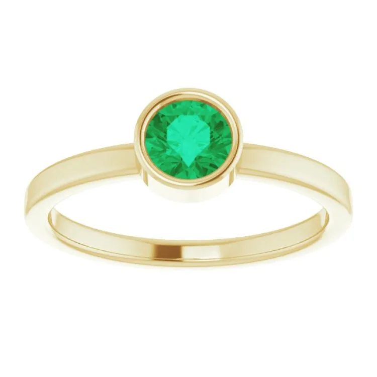 14K Yellow 5 mm Natural Emerald Ring