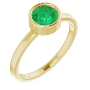 14K Yellow 6 mm Natural Emerald Ring