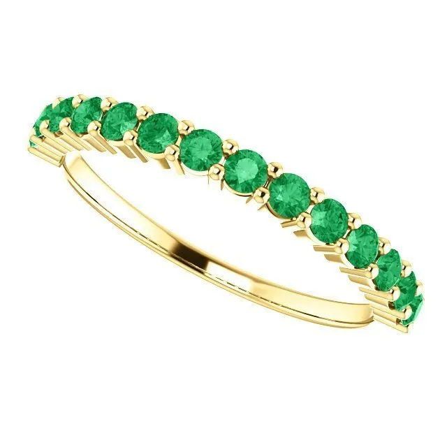 14KT GOLD 0.56 CTW ROUND EMERALD SHARED PRONG RING