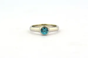 14KW 0.75CT AA Round Blue Zircon Bezel Set Solitaire Ring 4.0G Size 6.25''