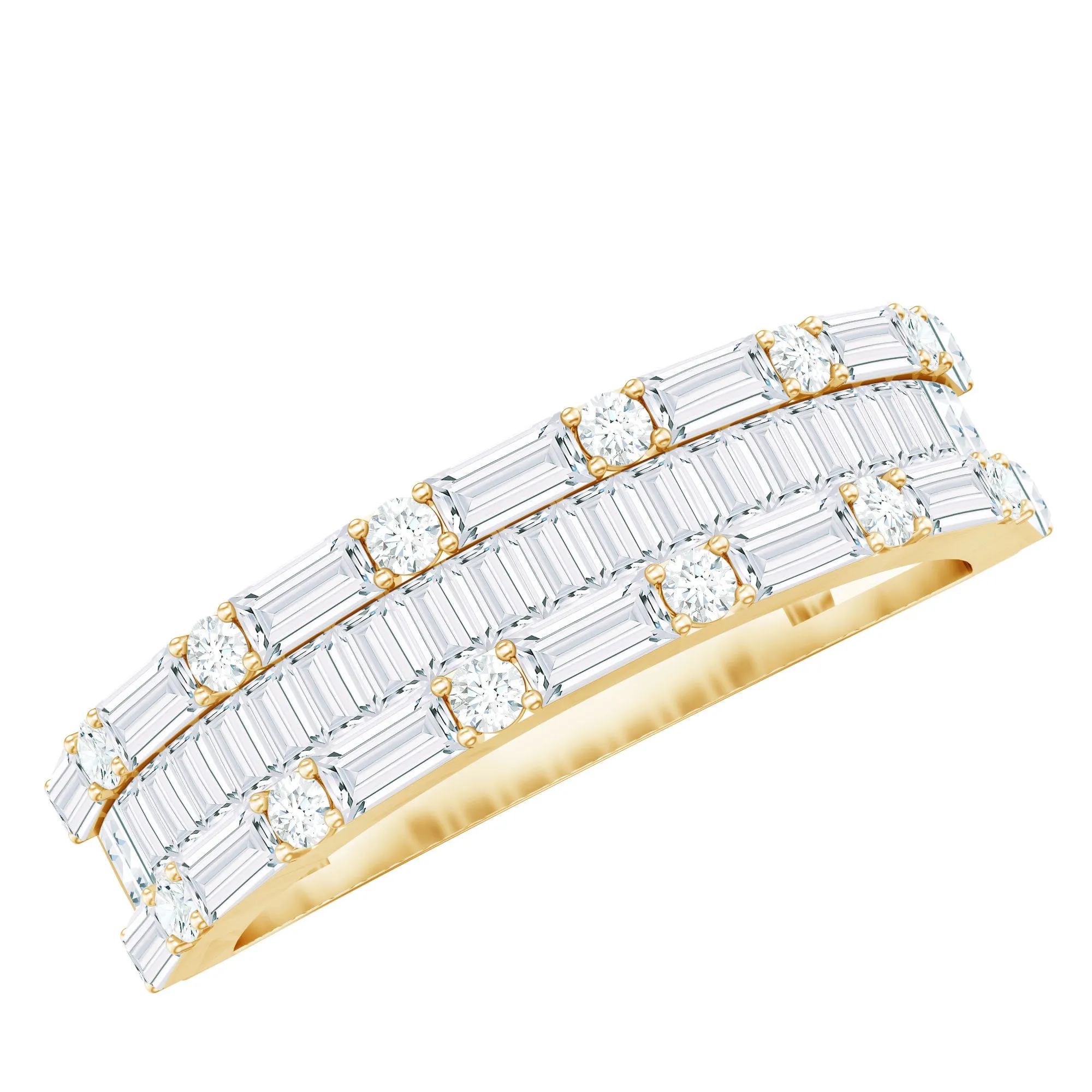 1.75 CT Baguette and Round Zircon Wedding Band in Gold