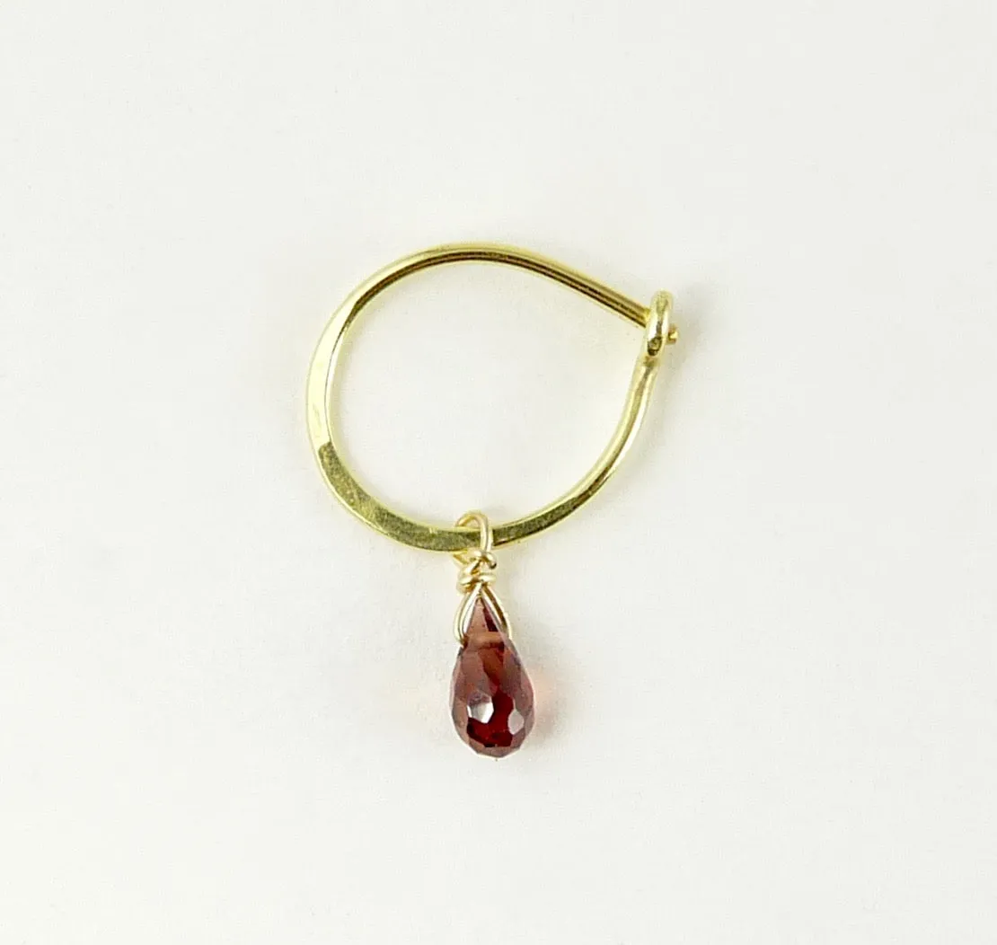 18ct Gold hoop earring with assorted gemstone briolette drops