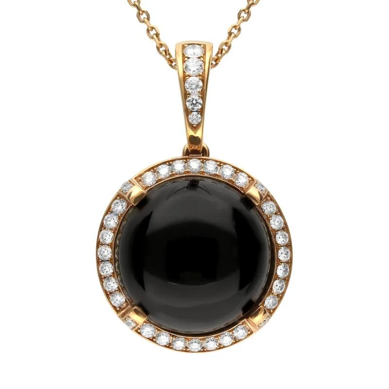 18ct Rose Gold Whitby Jet Diamond Four Claw Round Necklace D