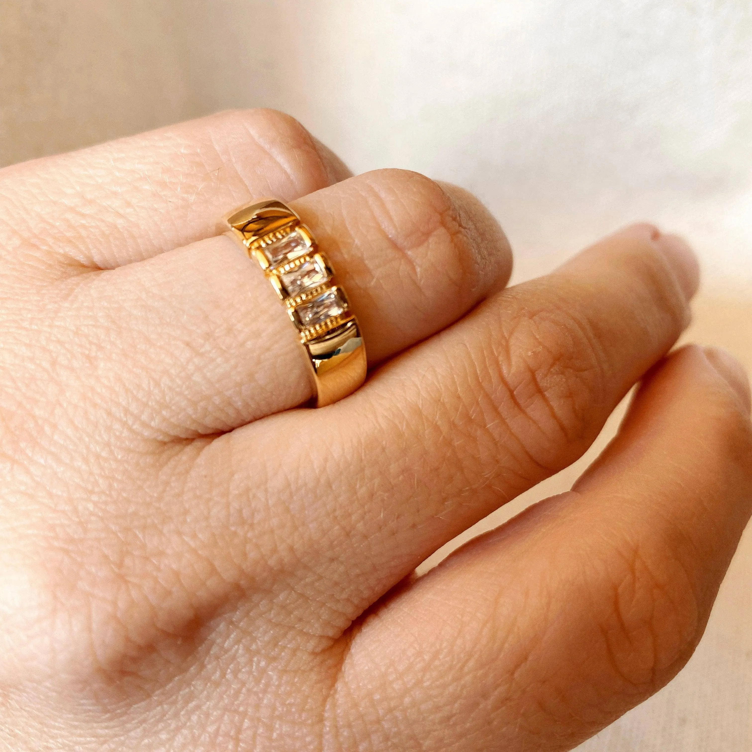 18k Gold Filled Trio baguette Cubic Zirconia Stone Ring