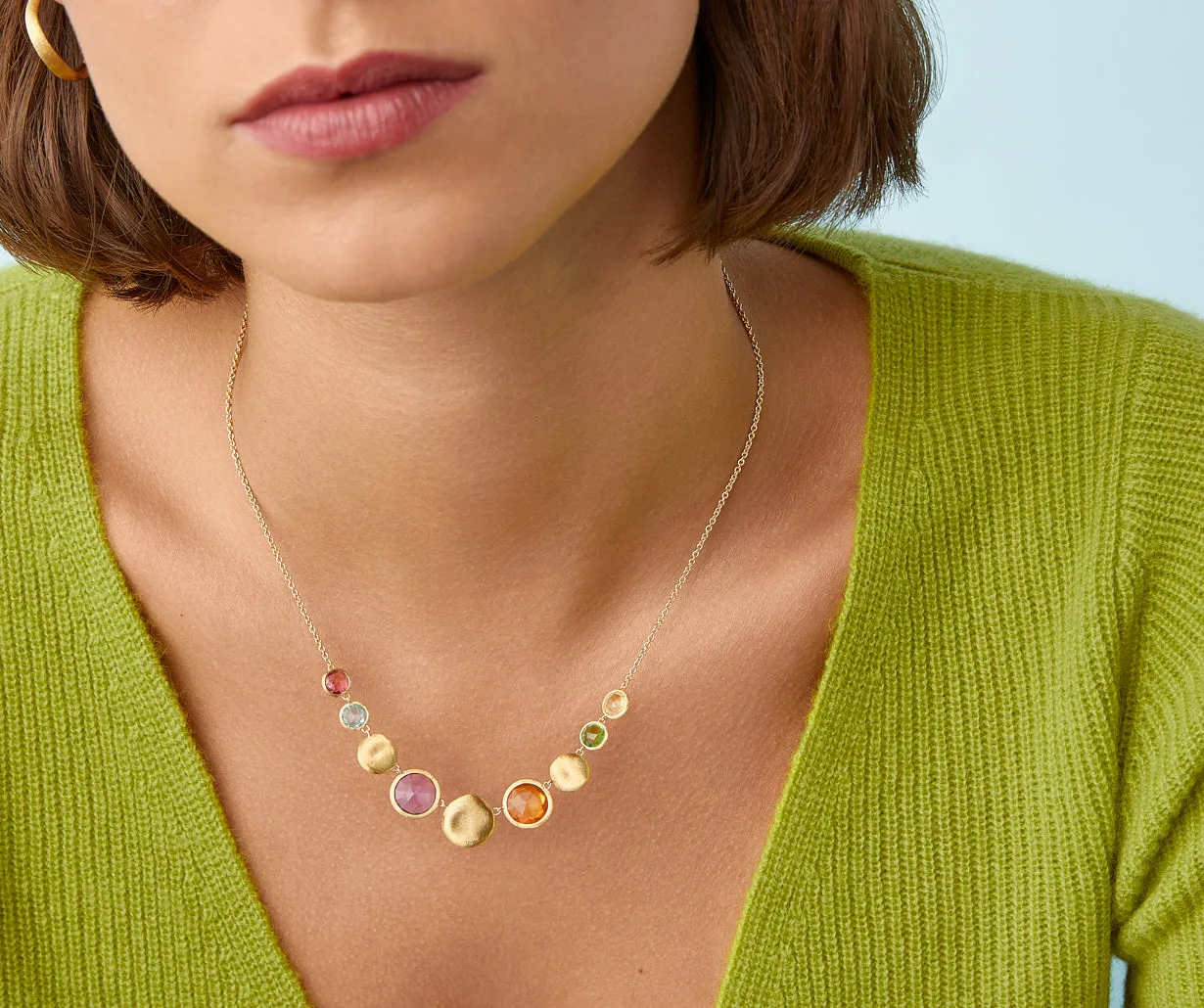 18K Yellow Gold Gemstone "Halfsie" Necklace