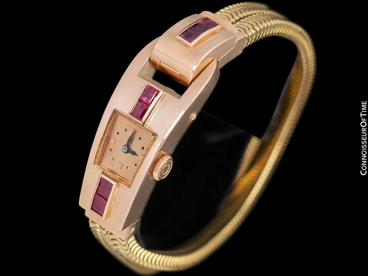 1940's Patek Philippe Vintage Ladies 18K Rose Gold and Ruby Watch with Famous Provenance