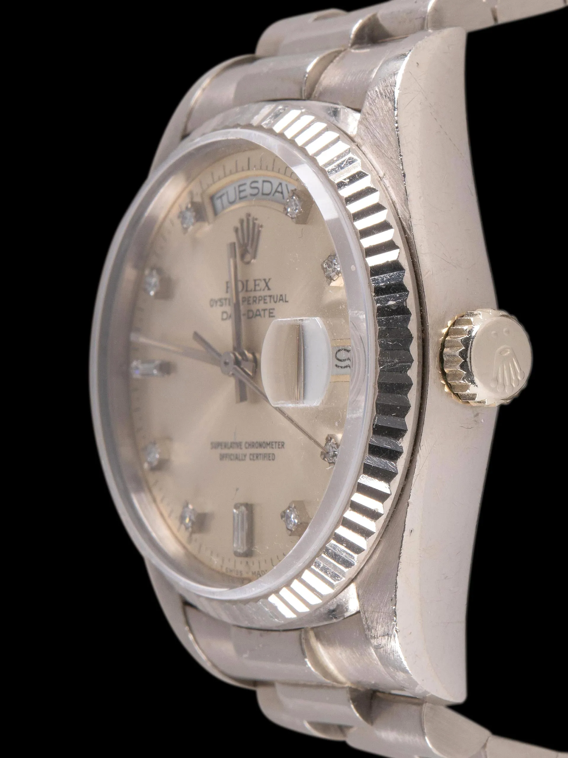 1987 Rolex Day-Date 18K WG (Ref. 18039) Silver Diamond Dial