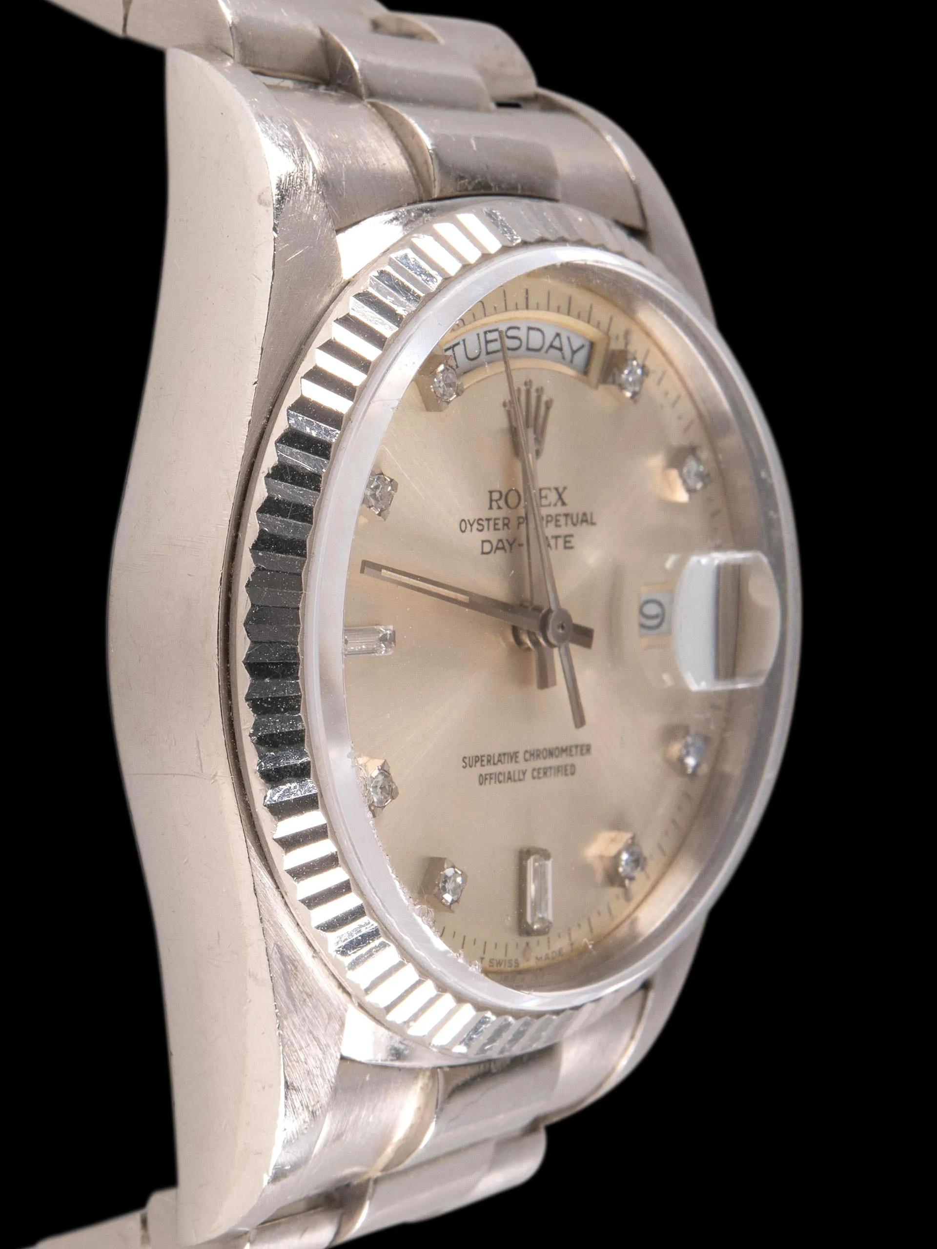 1987 Rolex Day-Date 18K WG (Ref. 18039) Silver Diamond Dial