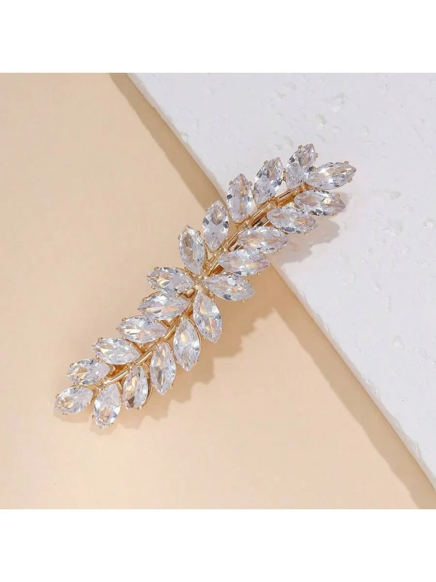 1pc Leaf Shape Rhinestone Leaf Design Alligator Clip for Women Barrette Styling