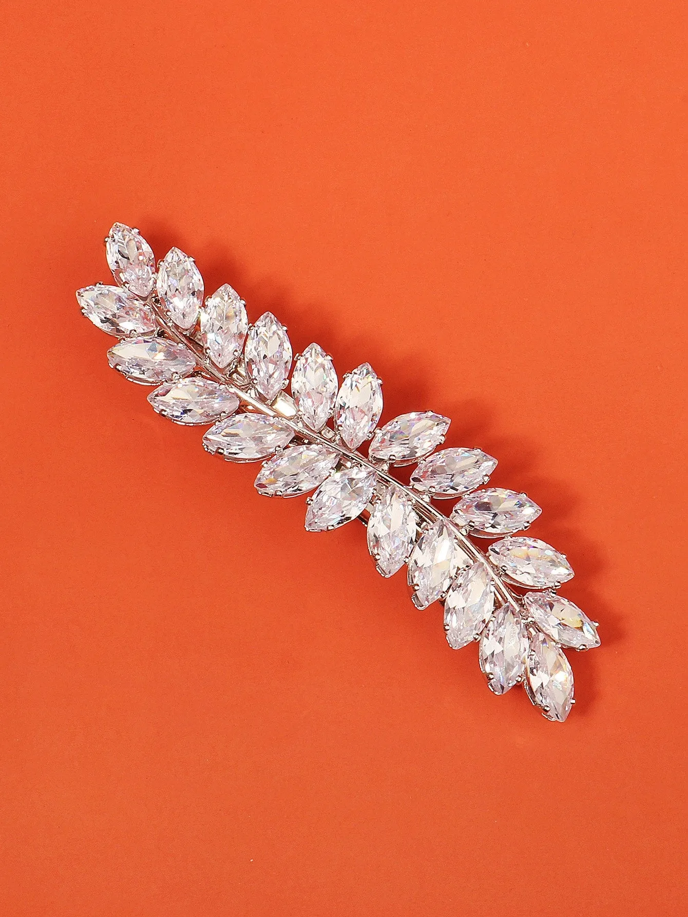 1pc Leaf Shape Rhinestone Leaf Design Alligator Clip for Women Barrette Styling