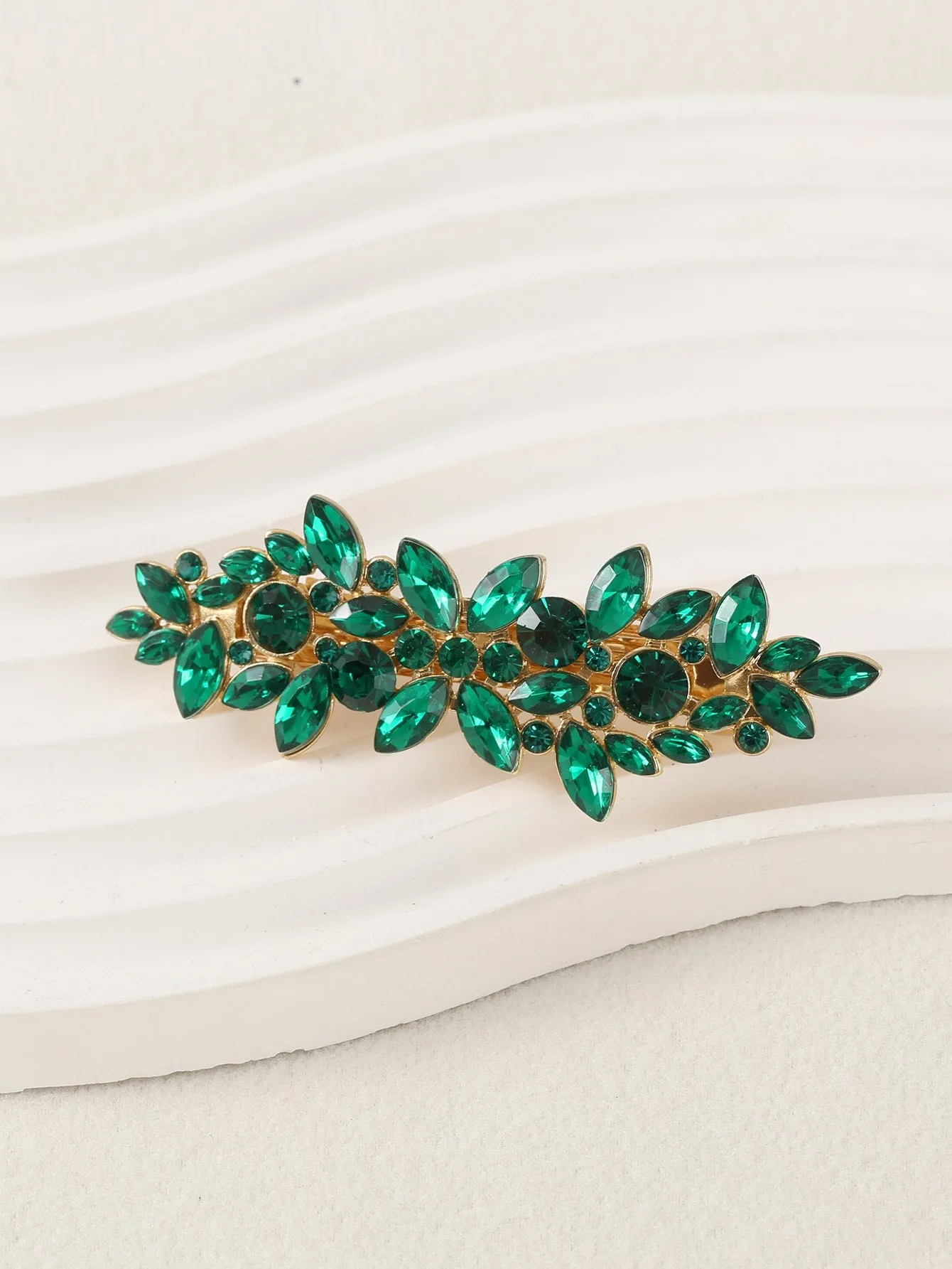 1pc Shiny Green Rhinestone Decor Hair Clip for Women Barrette Styling Hair