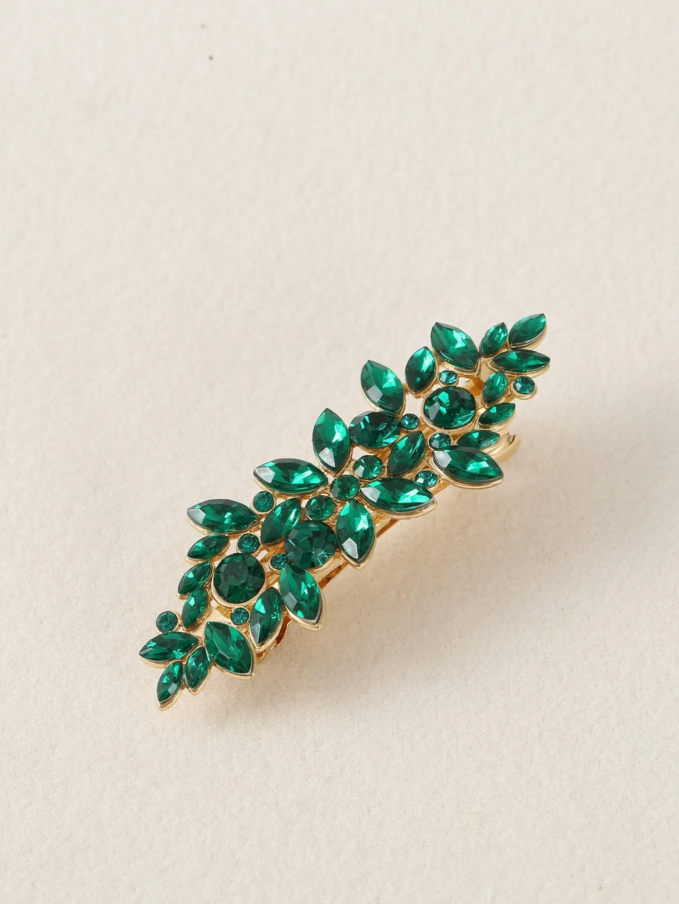 1pc Shiny Green Rhinestone Decor Hair Clip for Women Barrette Styling Hair