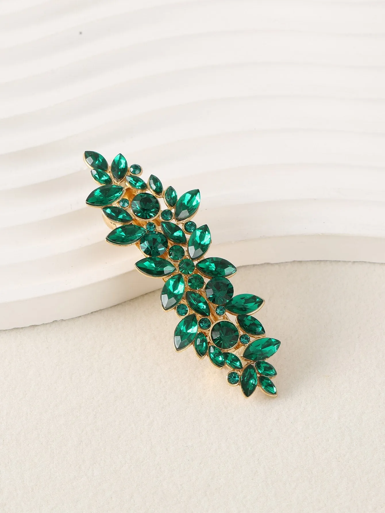 1pc Shiny Green Rhinestone Decor Hair Clip for Women Barrette Styling Hair