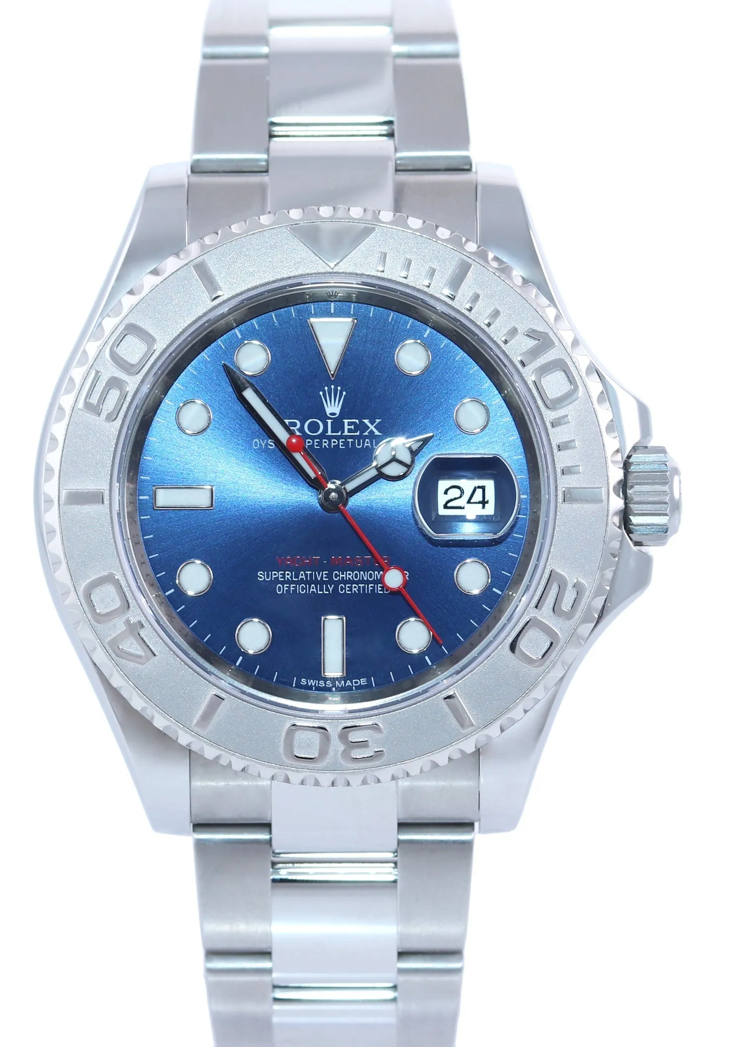 2015 Mint PAPERS Rolex Yacht-Master 116622 Steel Platinum Blue 40mm Watch Box