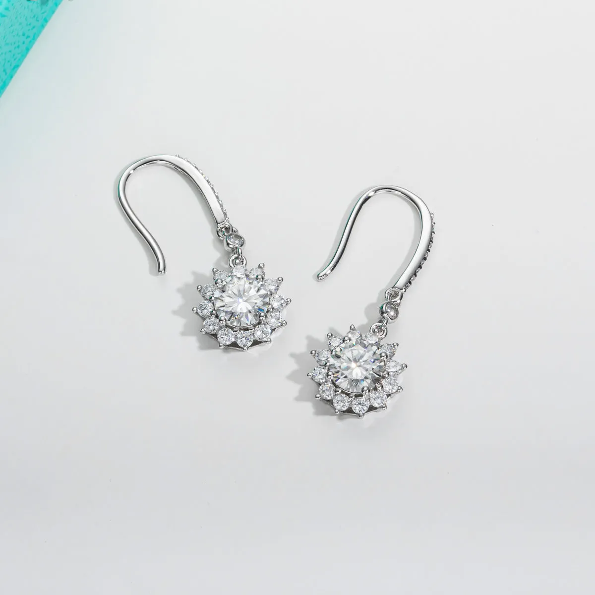 2.0CTTW D Color Moissanite Drop Earrings 925 Sterling Silve Flower Hook Earrings