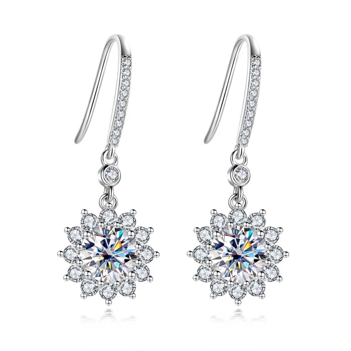 2.0CTTW D Color Moissanite Drop Earrings 925 Sterling Silve Flower Hook Earrings