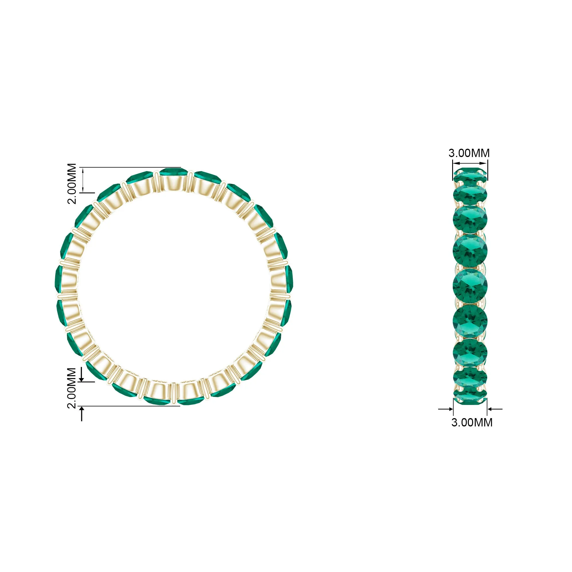 2.5 CT Round Lab-Created Emerald Full Eternity Band Ring in Gold