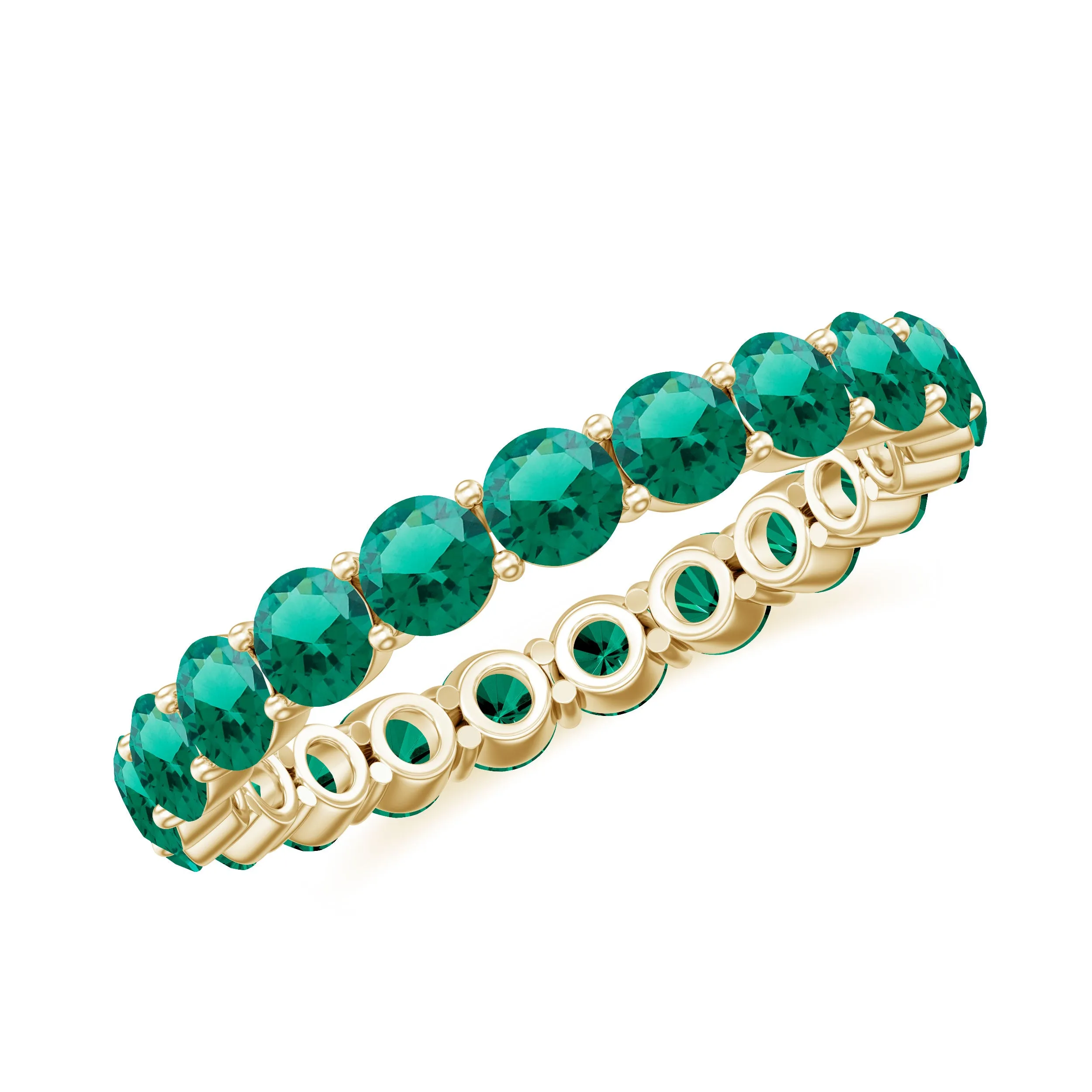 2.5 CT Round Lab-Created Emerald Full Eternity Band Ring in Gold