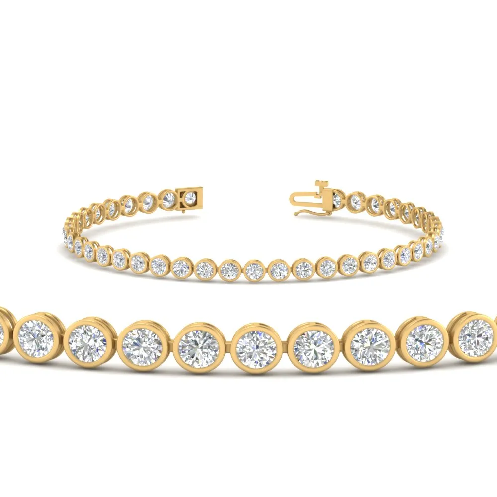 2.50 To 12 Carat Lab Diamond Bezel Set Tennis Bracelet 14K Gold