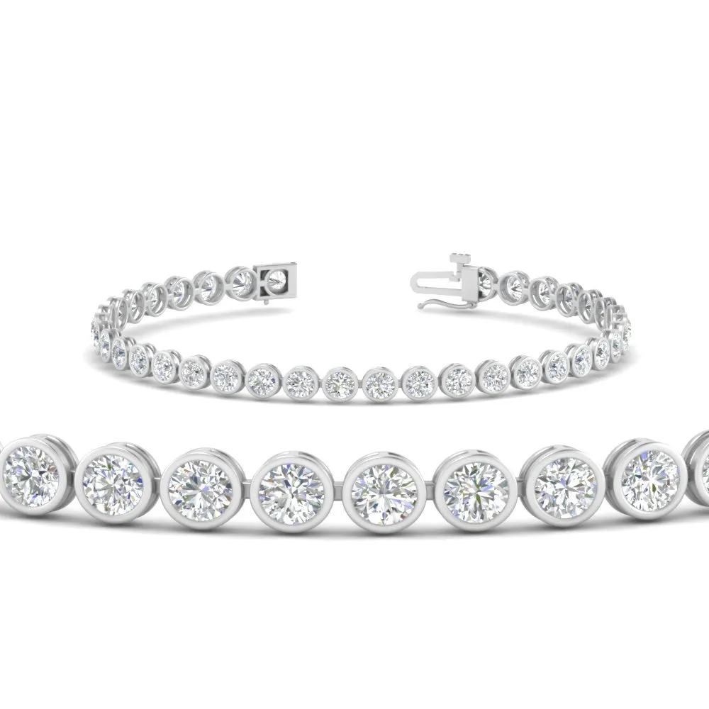 2.50 To 12 Carat Lab Diamond Bezel Set Tennis Bracelet 14K Gold