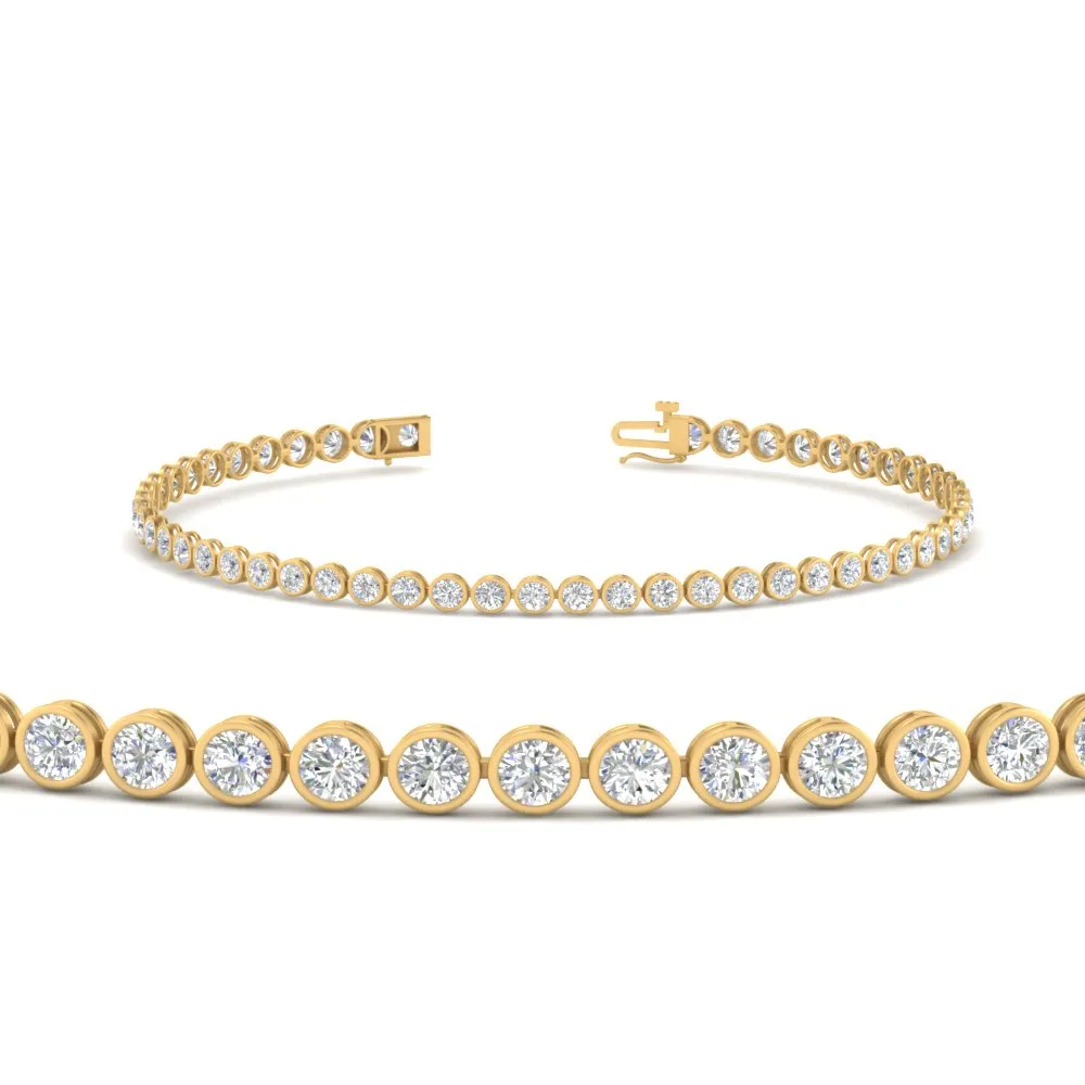 2.50 To 12 Carat Lab Diamond Bezel Set Tennis Bracelet 14K Gold