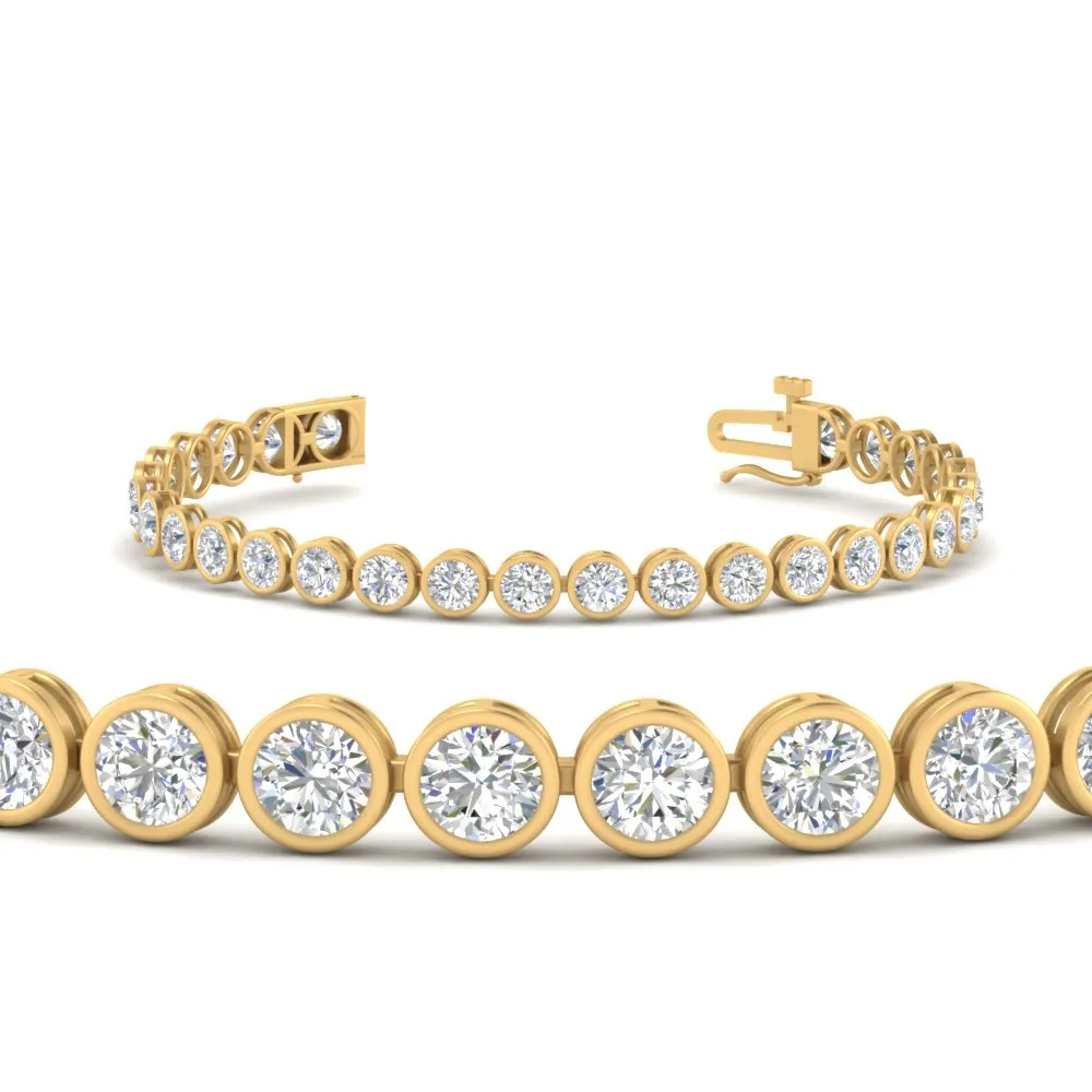 2.50 To 12 Carat Lab Diamond Bezel Set Tennis Bracelet 14K Gold