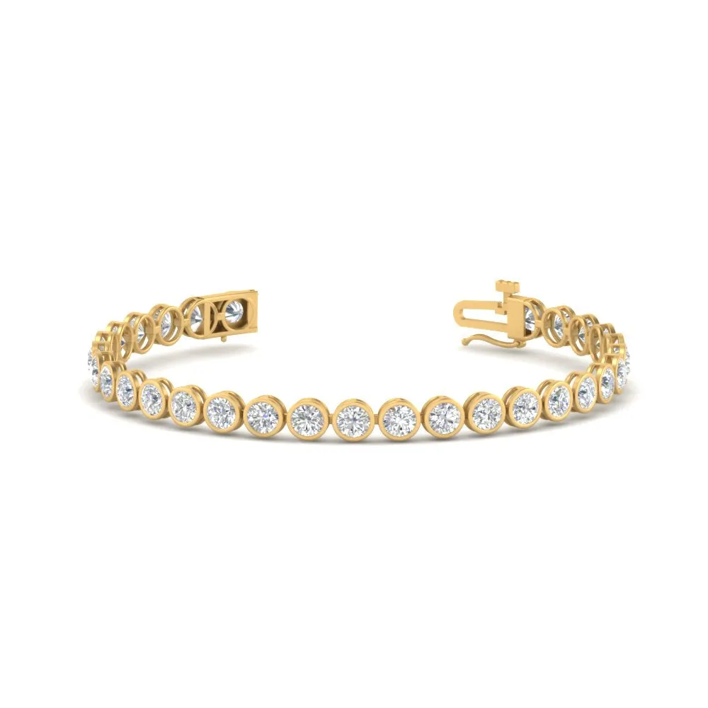 2.50 To 12 Carat Lab Diamond Bezel Set Tennis Bracelet 14K Gold