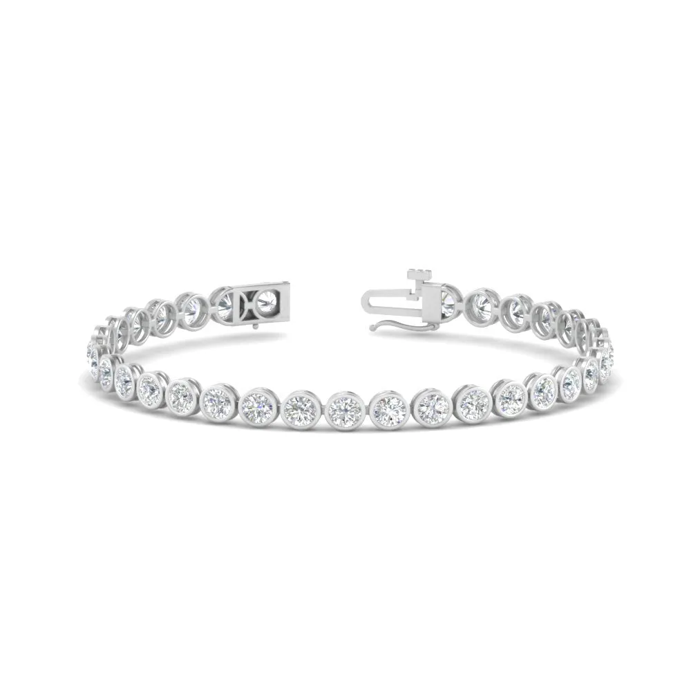 2.50 To 12 Carat Lab Diamond Bezel Set Tennis Bracelet 14K Gold