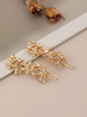 2pcs Metallic Mini Flower & Star Shaped Hair Clips for Women Barrette Styling