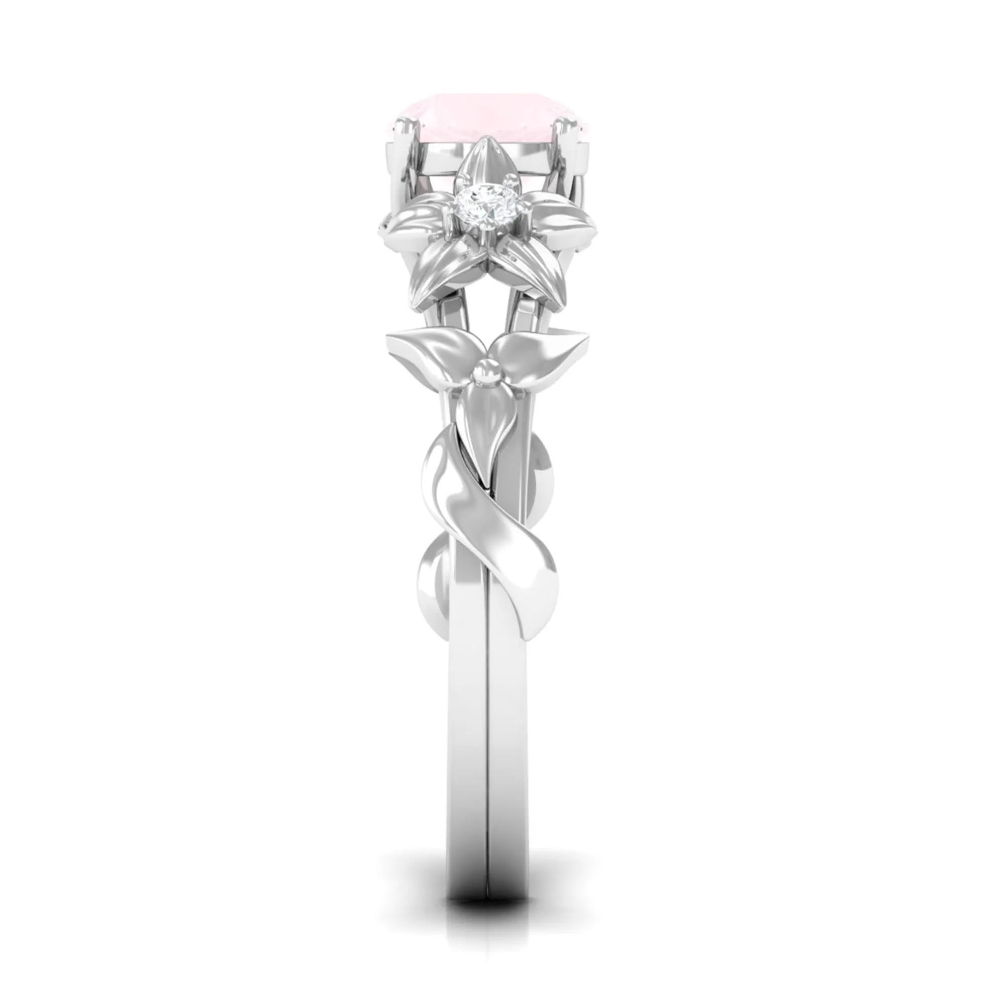 3/4 CT Rose Quartz Flower Engagement Ring with Diamond