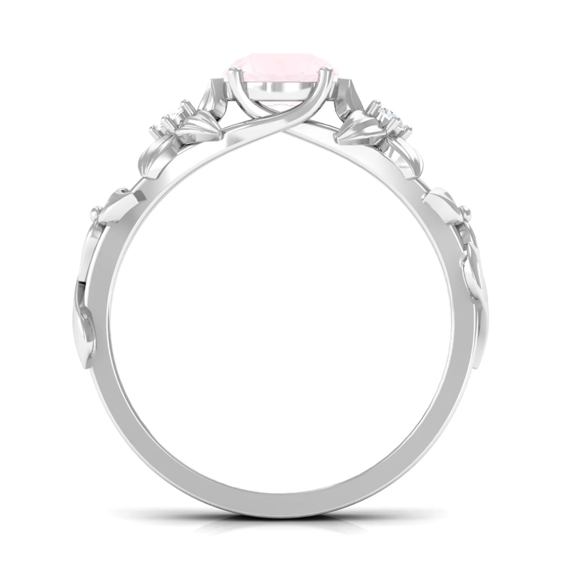 3/4 CT Rose Quartz Flower Engagement Ring with Diamond