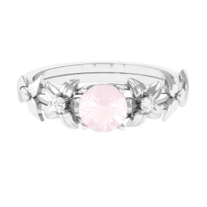 3/4 CT Rose Quartz Flower Engagement Ring with Diamond