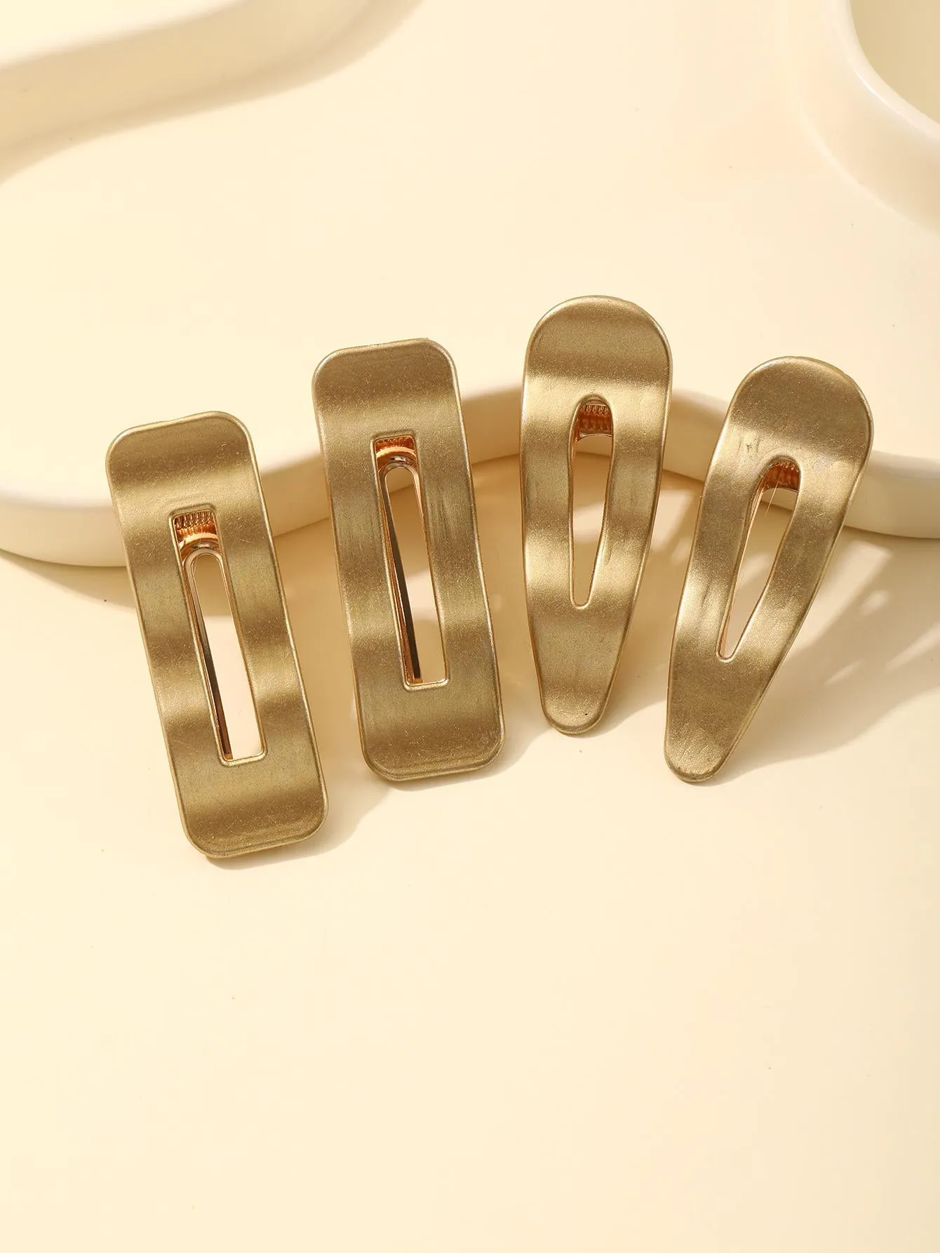 4pcs Gold-tone Solid Geometric Hair Clip for Women Barrette Styling Hair