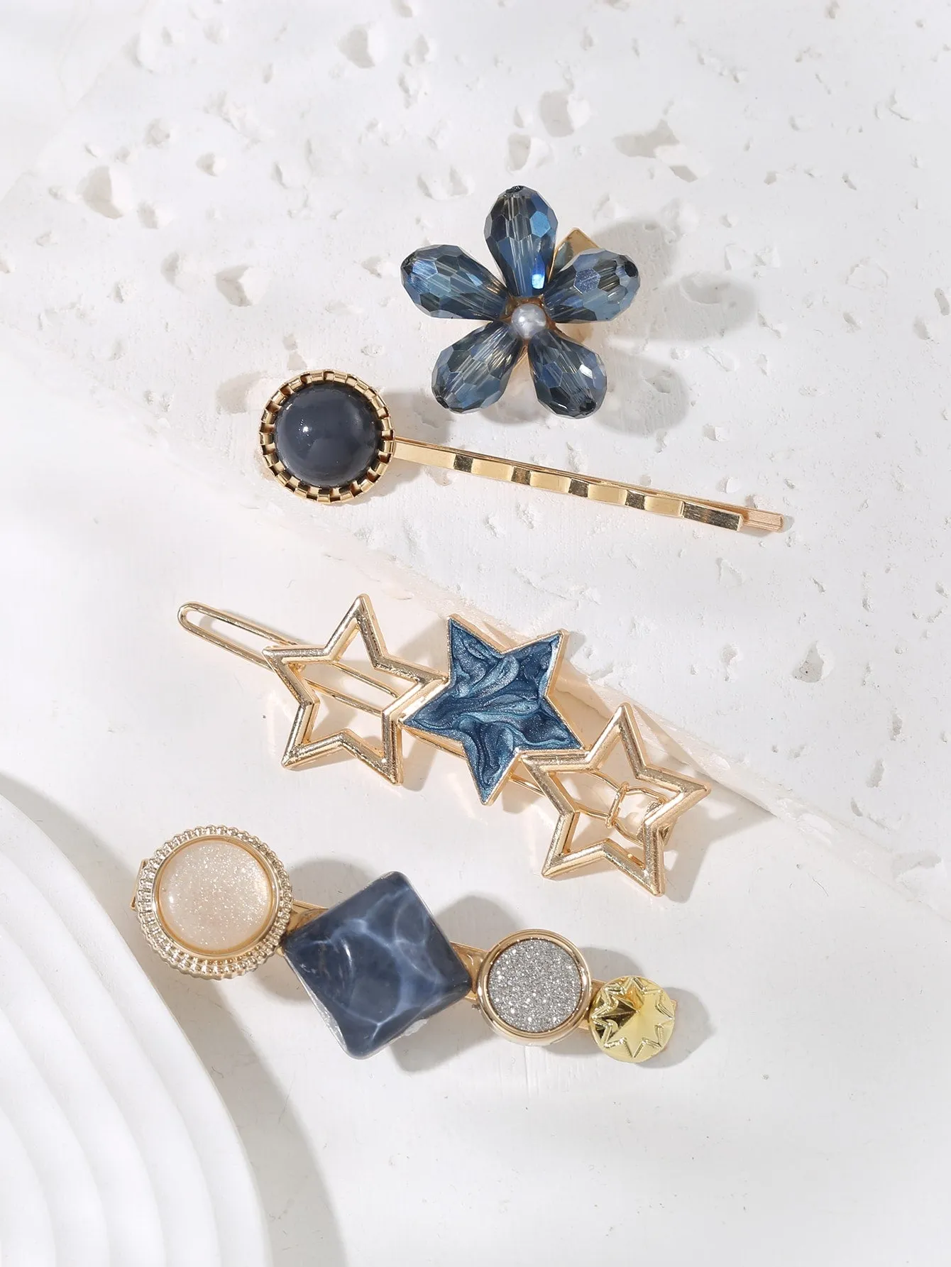 4pcs Star & Square Decor Hair Clip for Women Barrette Styling Hair Accessories