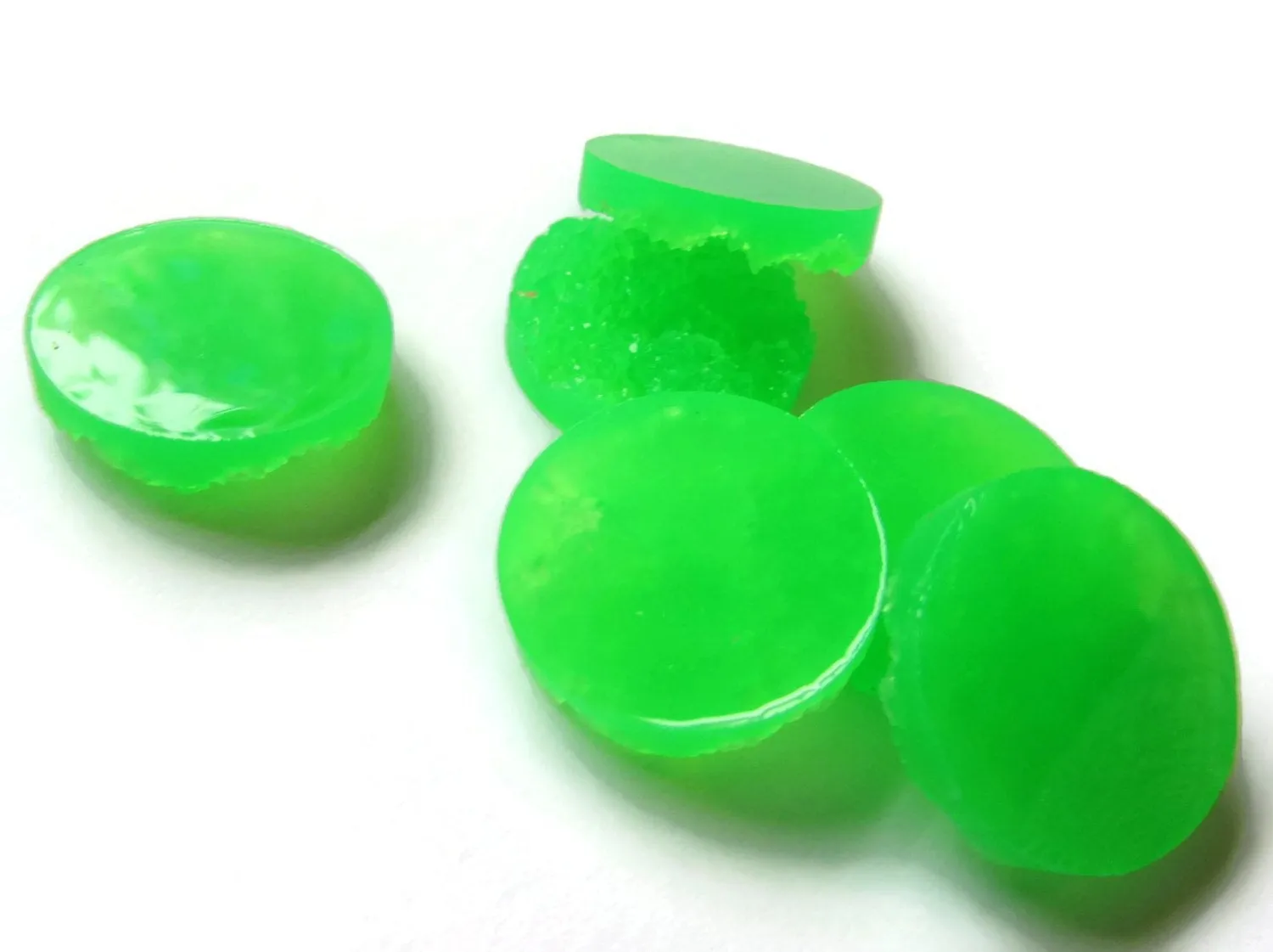 6 20mm Bright Green Faux Druzy Cabochons