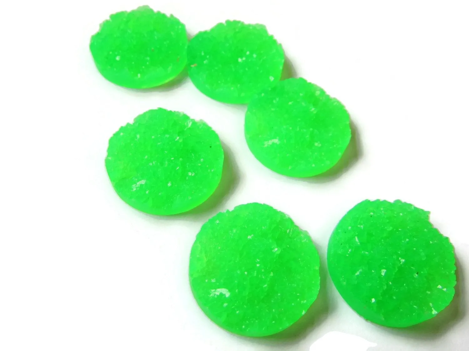 6 20mm Bright Green Faux Druzy Cabochons